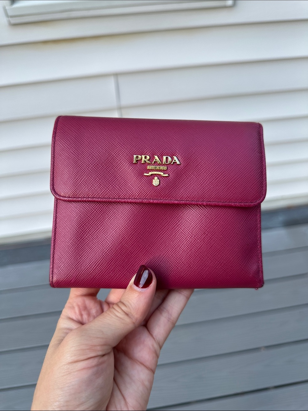 Prada Saffiano Leather Compact Wallet - Raspberry